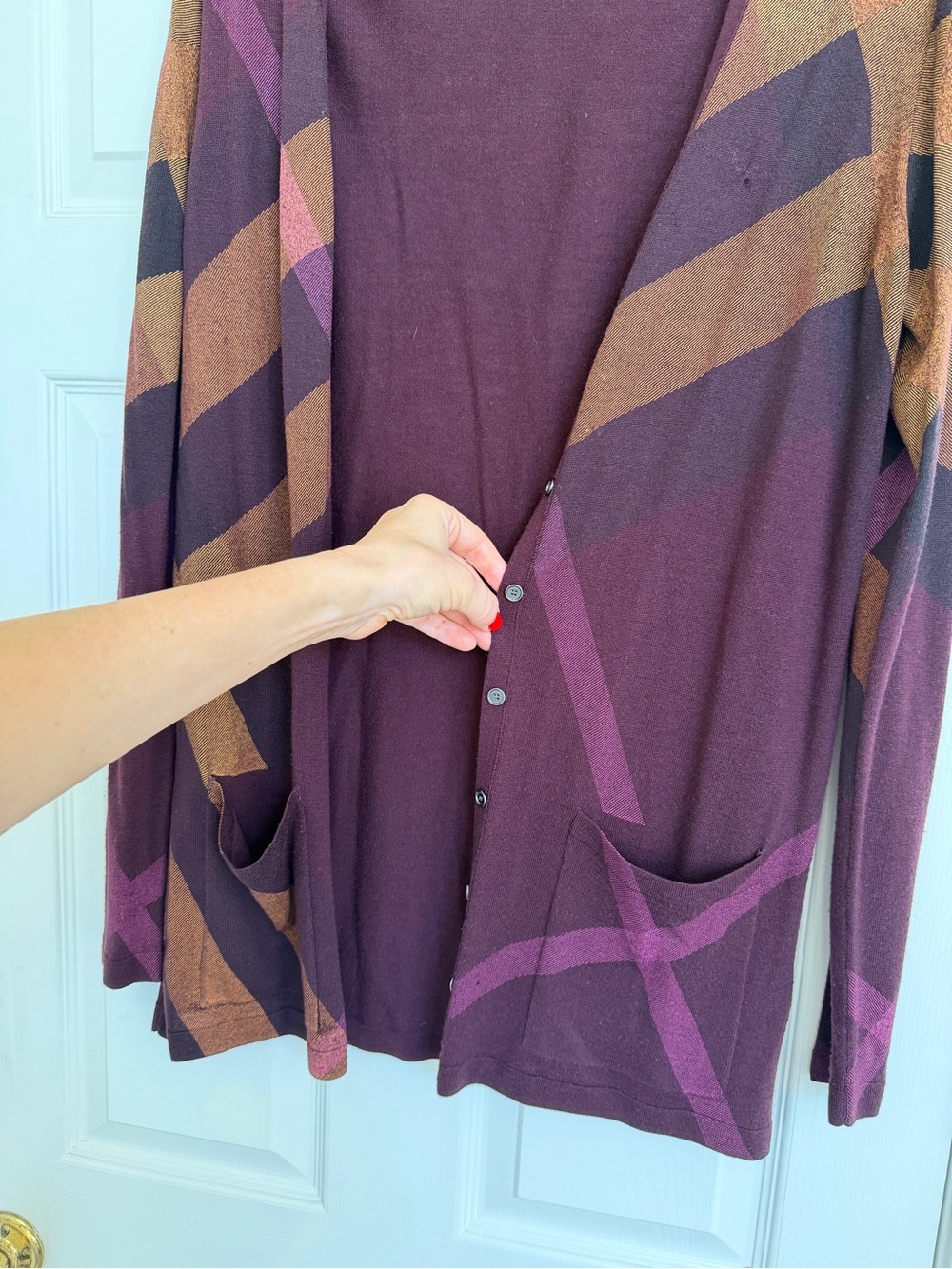 Burberry Brit Wool Cashmere Cardigan Sweater Purple Plum Size Large - Picture 5 of 8